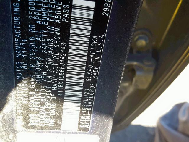 4T1BK1EB6FU142143 - 2015 TOYOTA AVALON XLE GRAY photo 10