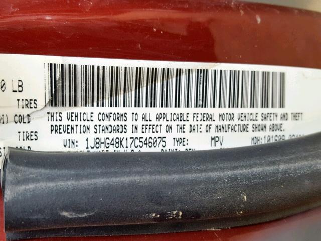 1J8HG48K17C546075 - 2007 JEEP COMMANDER მუქწითელი ფოტო 10