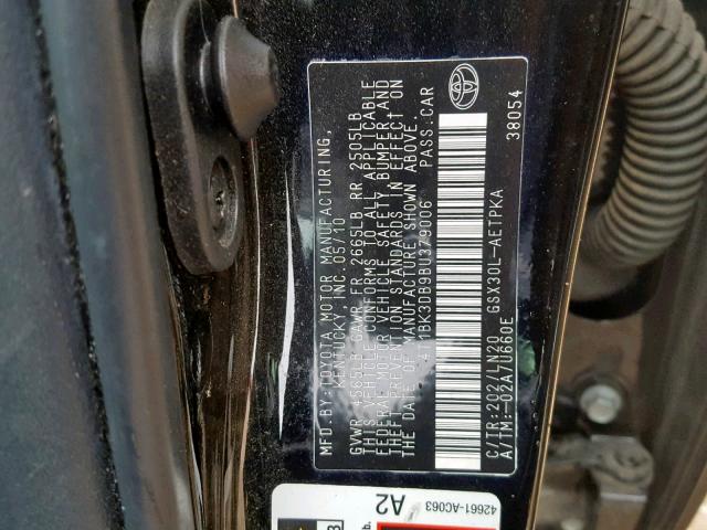 4T1BK3DB9BU379006 - 2011 TOYOTA AVALON BAS BLACK photo 10