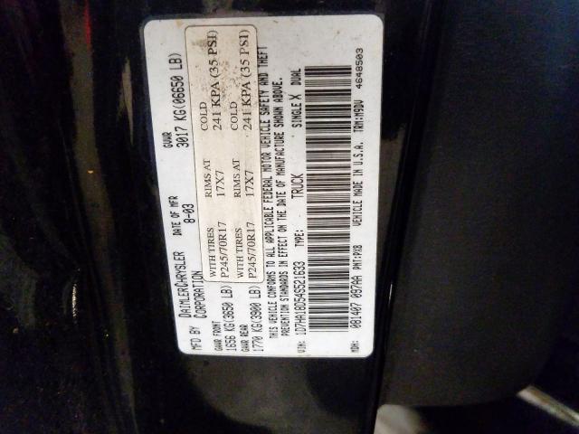 1D7HA18D54S521633 - 2004 DODGE RAM 1500 S BLACK photo 10