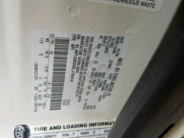 5LMFU28558LJ18414 - 2008 LINCOLN NAVIGATOR WHITE photo 10