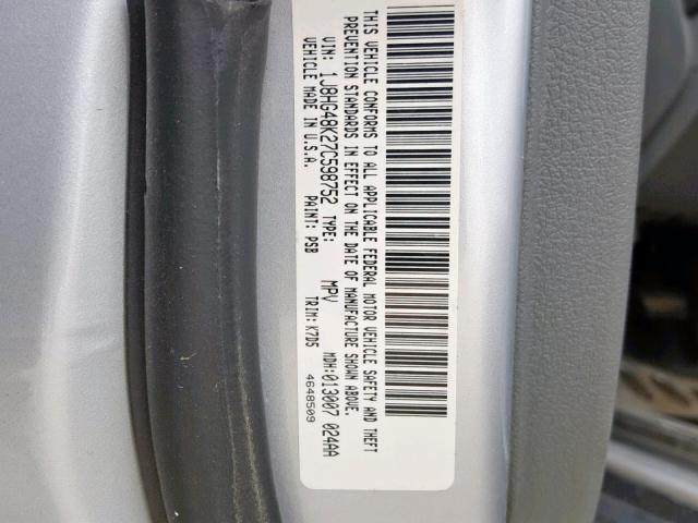 1J8HG48K27C598752 - 2007 JEEP COMMANDER SILVER photo 10