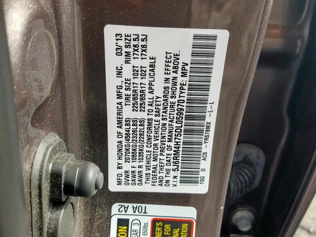 5J6RM4H75DL059970 - 2013 HONDA CR-V EXL BROWN photo 10