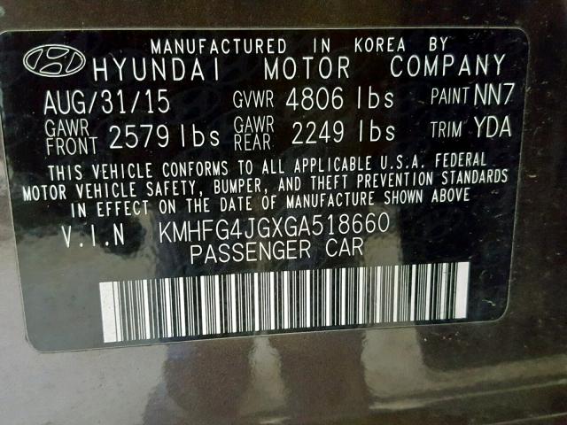 KMHFG4JGXGA518660 - 2016 HYUNDAI AZERA BROWN photo 10