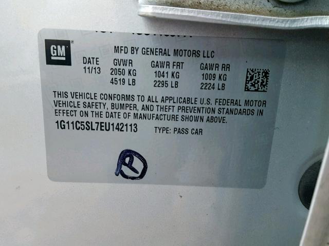 1G11C5SL7EU142113 - 2014 CHEVROLET MALIBU 1LT SILVER photo 10