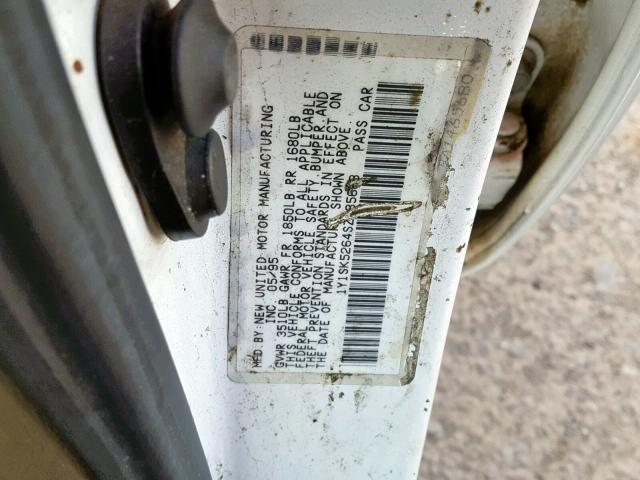 1Y1SK5264SZ085663 - 1995 GEO PRIZM BASE WHITE photo 10