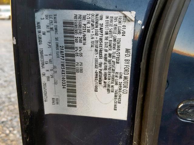 2FAFP71W54X140334 - 2004 FORD CROWN VICT BLACK photo 10