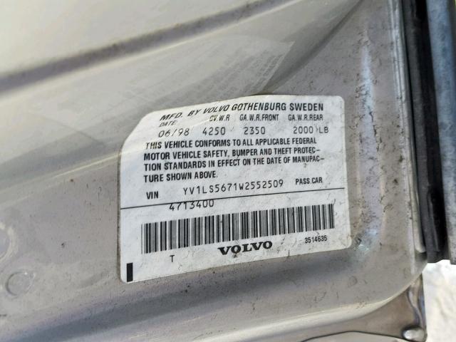 YV1LS5671W2552509 - 1998 VOLVO S70 GLT SILVER photo 10