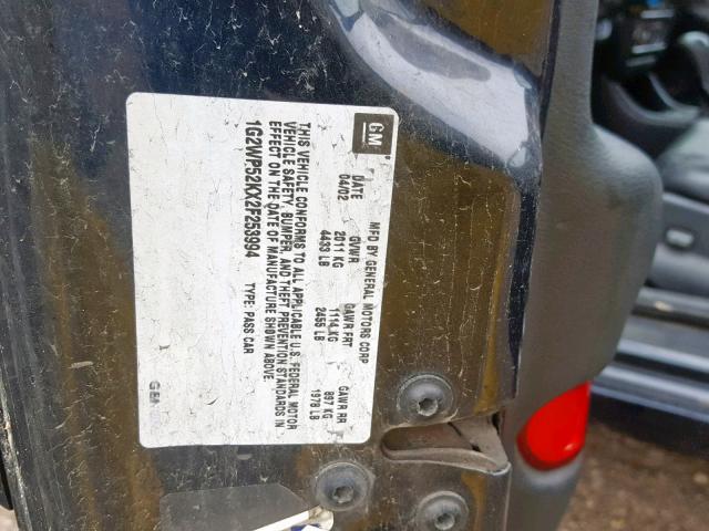 1G2WP52KX2F253994 - 2002 PONTIAC GRAND PRIX ლურჯი ფოტო 10