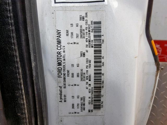 3FRNF65F17V483216 - 2007 FORD F650 SUPER WHITE photo 10