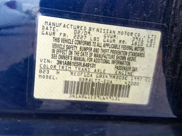 3N1AB61E59L649131 - 2009 NISSAN SENTRA 2.0 BLUE photo 10