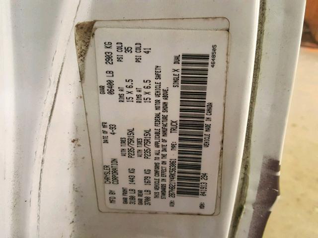 2B7HB21Y4RK563061 - 1994 DODGE RAM VAN B2 WHITE photo 10