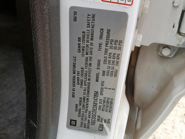 1GCDSCDE2A8147894 - 2010 CHEVROLET COLORADO L WHITE photo 10