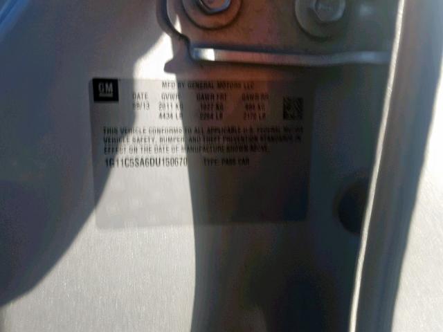 1G11C5SA6DU150670 - 2013 CHEVROLET MALIBU 1LT SILVER photo 10