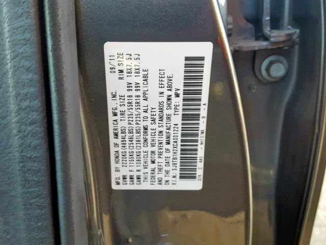 5J8TB1H2XCA001224 - 2012 ACURA RDX GRAY photo 10