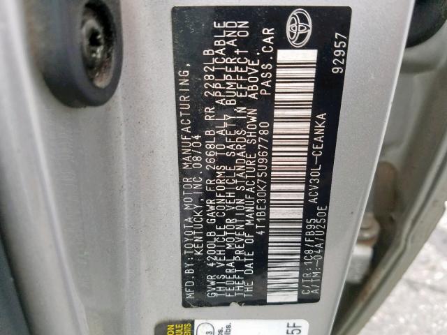 4T1BE30K75U967780 - 2005 TOYOTA CAMRY LE SILVER photo 10