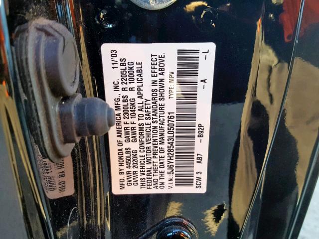 5J6YH28543L050761 - 2003 HONDA ELEMENT EX BLACK photo 10