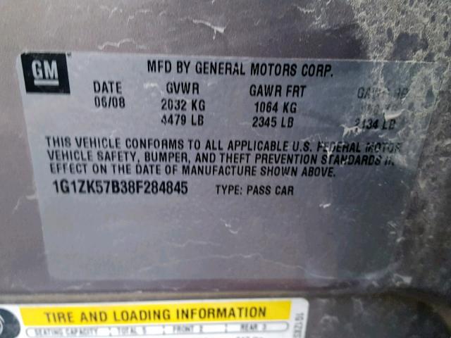 1G1ZK57B38F284845 - 2008 CHEVROLET MALIBU LTZ ყავისფერი ფოტო 10