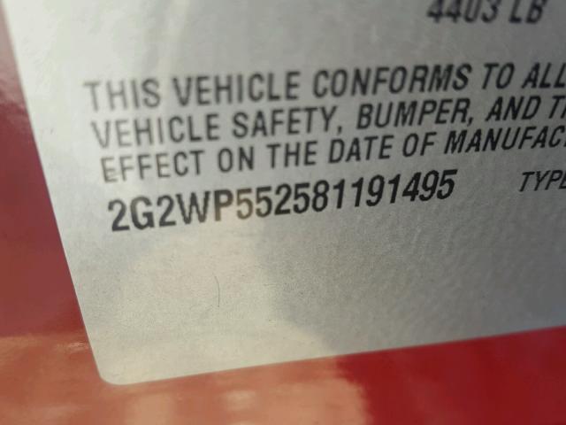 2G2WP552581191495 - 2008 PONTIAC GRAND PRIX RED photo 10