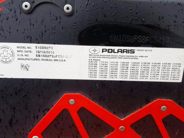 SN1DS8PS8FC541318 - 2015 POLA SNOWMOBILE RED photo 10