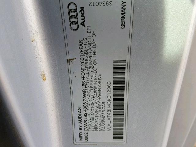 WAUAT48H43K012963 - 2003 AUDI A4 3.0 CAB SILVER photo 10