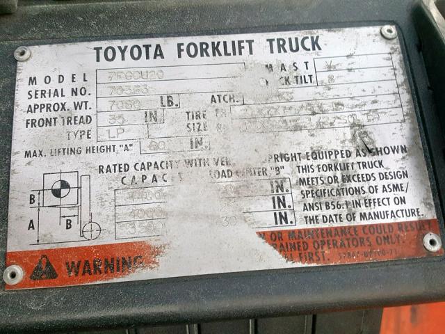 70363 - 2003 TOYOTA FORKLIFT ORANGE photo 10