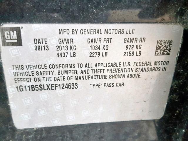 1G11B5SLXEF124633 - 2014 CHEVROLET MALIBU LS 灰色 照片 10