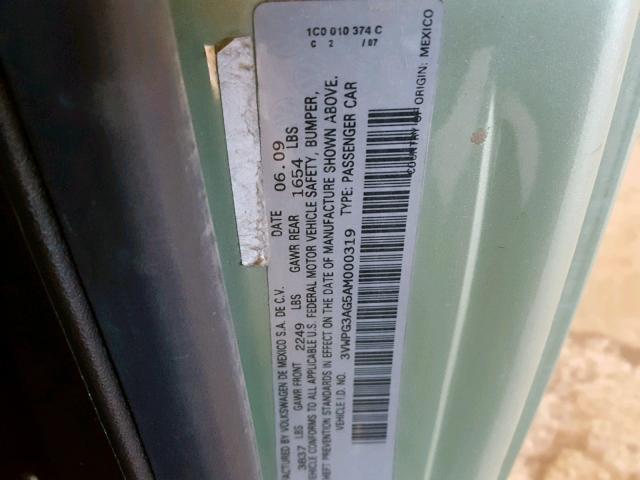 3VWPG3AG5AM000319 - 2010 VOLKSWAGEN NEW BEETLE მწვანე ფოტო 10