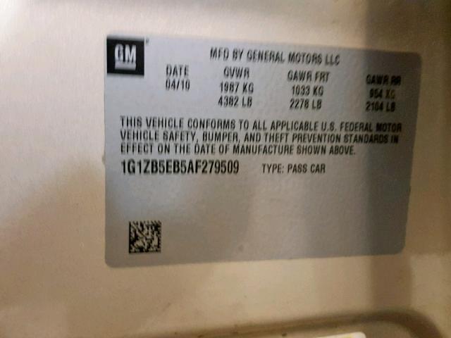 1G1ZB5EB5AF279509 - 2010 CHEVROLET MALIBU LS 金色 照片 10