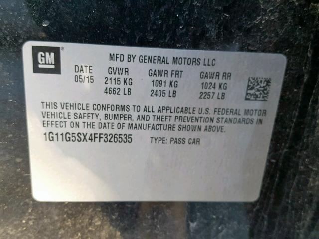 1G11G5SX4FF326535 - 2015 CHEVROLET MALIBU LTZ შავი ფოტო 10