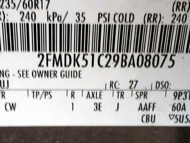 2FMDK51C29BA08075 - 2009 FORD FLEX SE GRAY photo 10