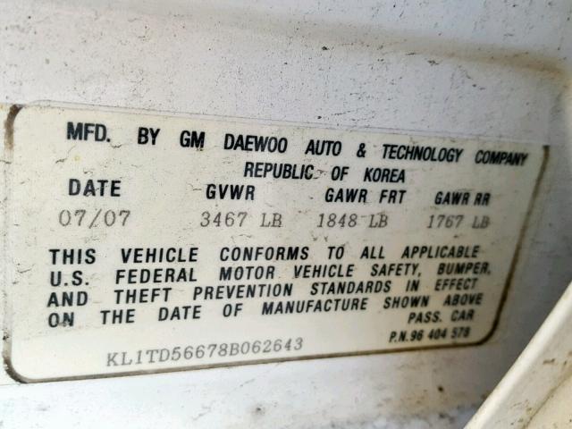 KL1TD56678B062643 - 2008 CHEVROLET AVEO BASE Ağ foto 10