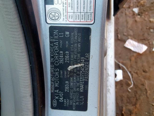 KNAFE121775454649 - 2007 KIA SPECTRA EX BLUE photo 10