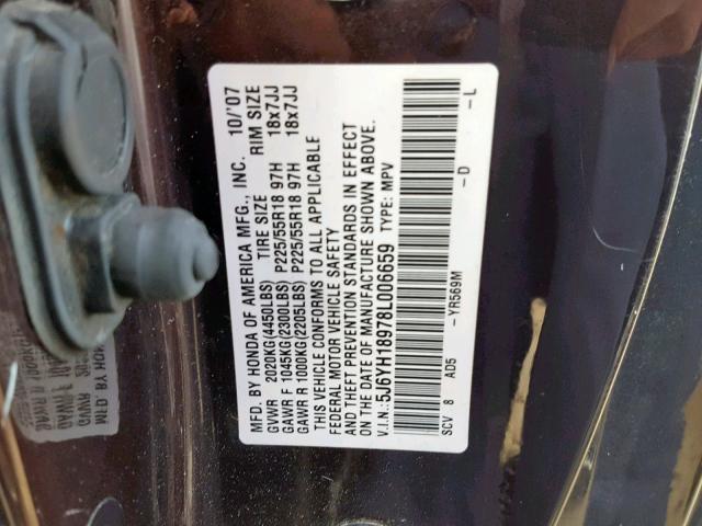 5J6YH18978L006659 - 2008 HONDA ELEMENT SC MAROON photo 10