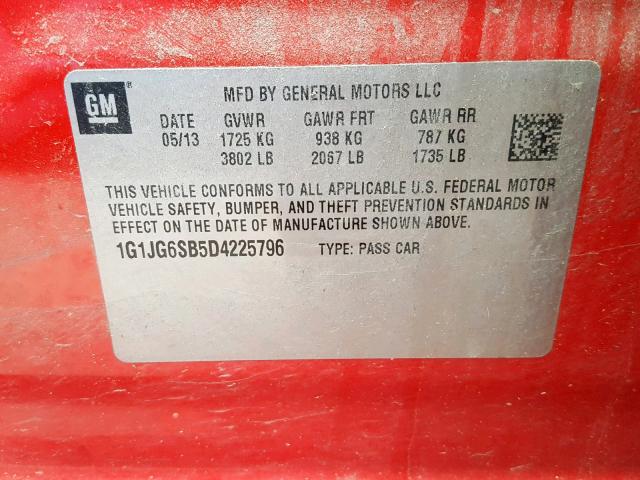 1G1JG6SB5D4225796 - 2013 CHEVROLET SONIC RS RED photo 10