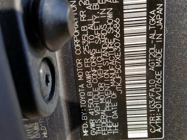 JTKJF5C7XE3076686 - 2014 TOYOTA SCION TC 灰色 照片 10