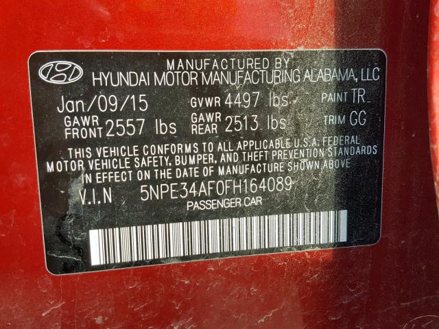 5NPE34AF0FH164089 - 2015 HYUNDAI SONATA SPO RED photo 10