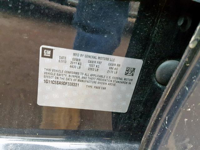 1G11C5SA9DF338331 - 2013 CHEVROLET MALIBU 1LT 黑色 照片 10