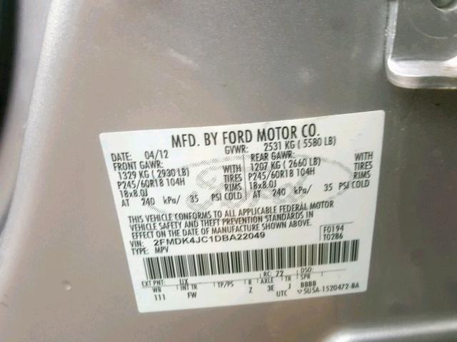 2FMDK4JC1DBA22049 - 2013 FORD EDGE SEL BLUE photo 10