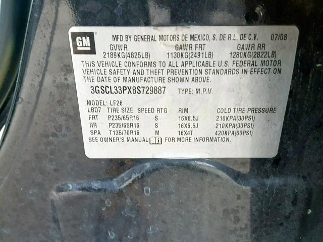 3GSCL33PX8S729887 - 2008 SATURN VUE XE BLACK photo 10