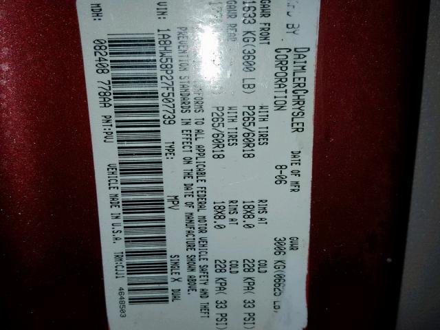 1A8HW58P27F507739 - 2007 CHRYSLER ASPEN LIMI 红色 照片 10