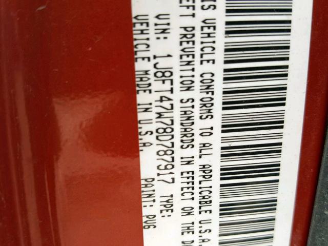 1J8FT47W78D787917 - 2008 JEEP COMPASS SP 红色 照片 10