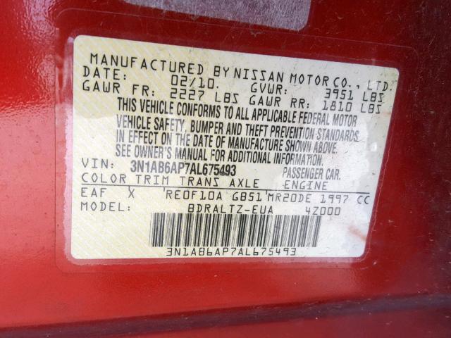 3N1AB6AP7AL675493 - 2010 NISSAN SENTRA 2.0 RED photo 10