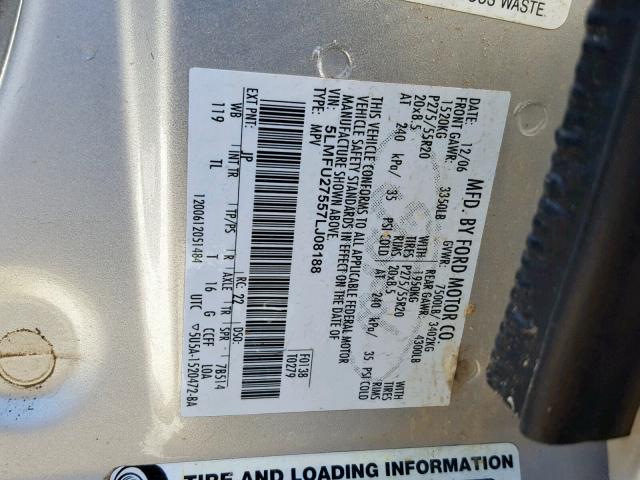 5LMFU27557LJ08188 - 2007 LINCOLN NAVIGATOR Күміс фото 10