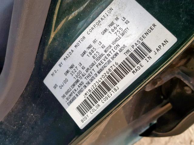 JM1BJ2234Y0268716 - 2000 MAZDA PROTEGE ES 绿色 照片 10
