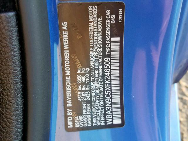 WBA3N9C5XFK246509 - 2015 BMW 428 XI BLUE photo 10