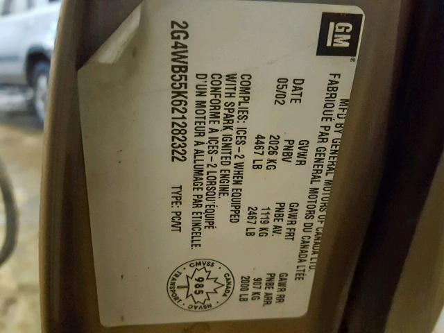 2G4WB55K621282322 - 2002 BUICK REGAL LS GOLD photo 10