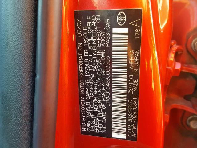 JTKKU10468J003506 - 2008 SCION XD RED photo 10