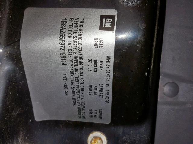 1G8AZ55F97Z198114 - 2007 SATURN ION LEVEL BLACK photo 10