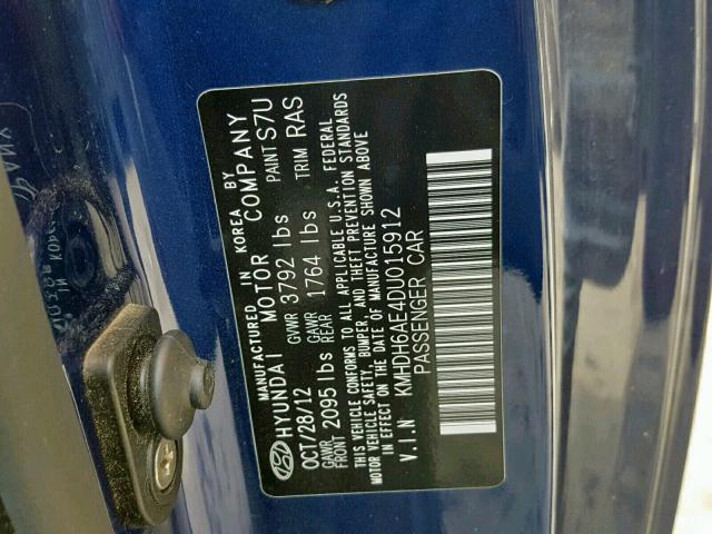 KMHDH6AE4DU015912 - 2013 HYUNDAI ELANTRA CO BLUE photo 10